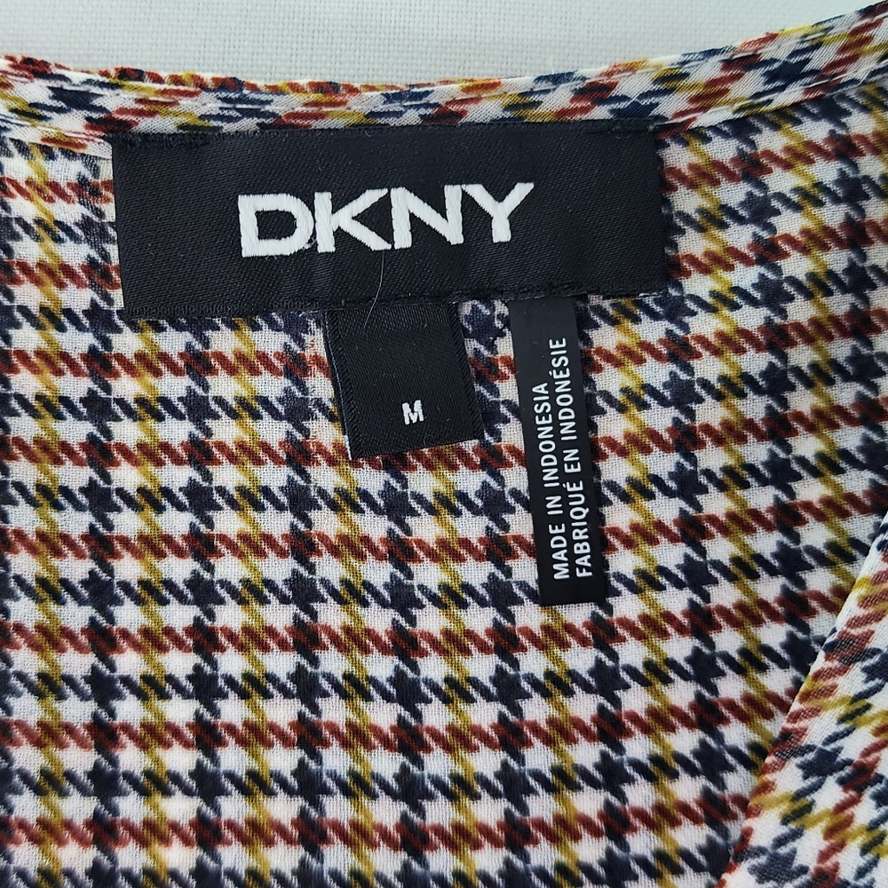 Dkny V-Neck Houndstooth Pattern Asymmetrical Blou… - image 5